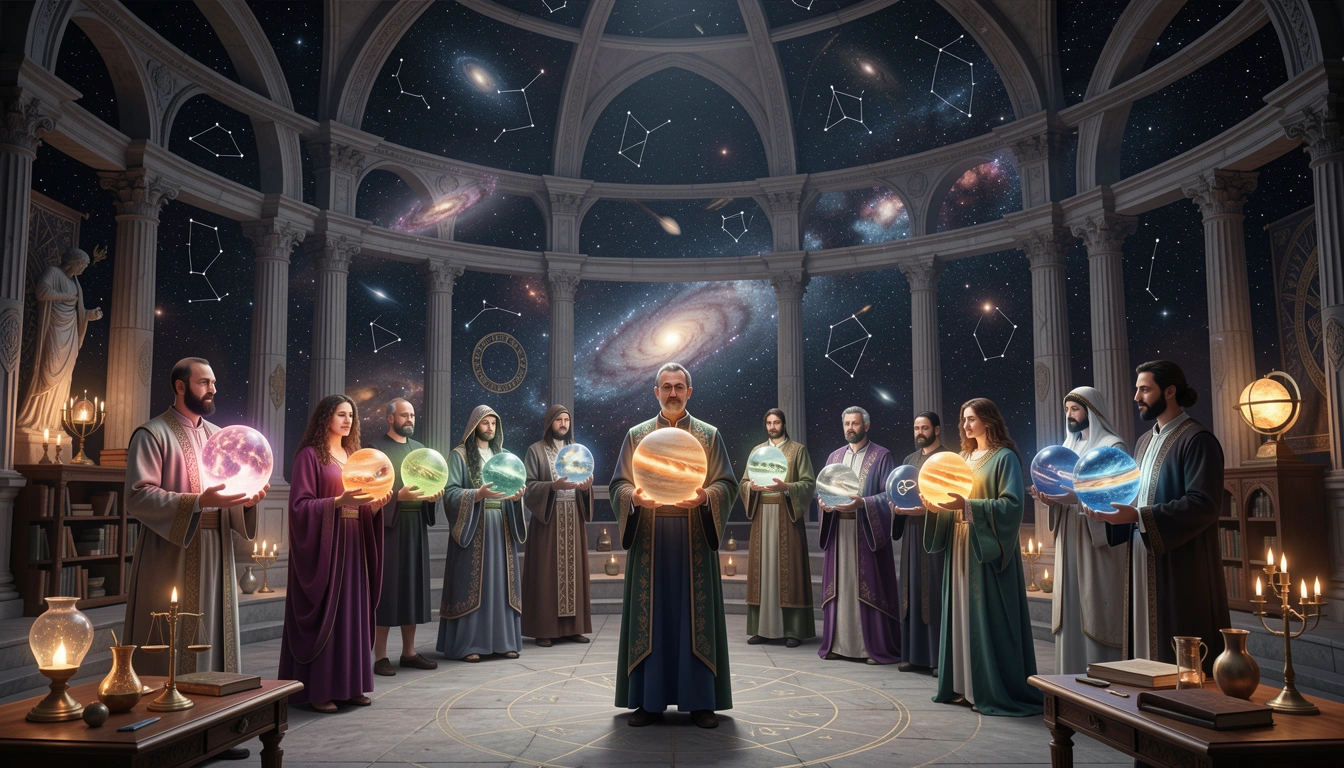 Team of astrology specialists with planetary orbs