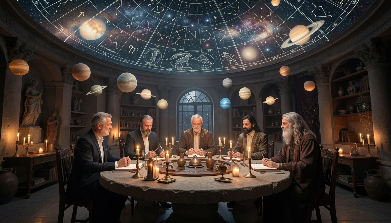 Professional astrologers reviewing charts