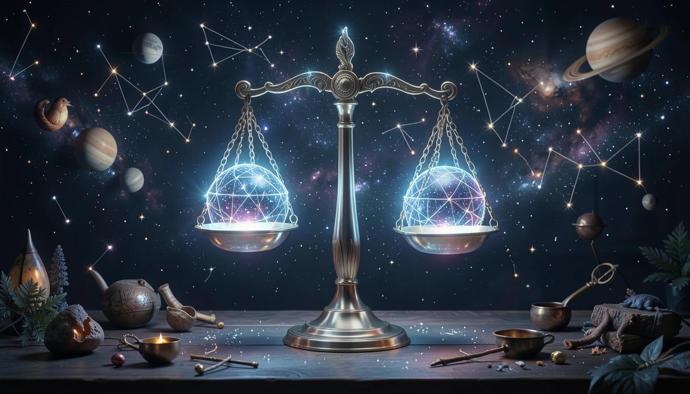 Starlight scales balancing zodiac orbs for personal responsibility