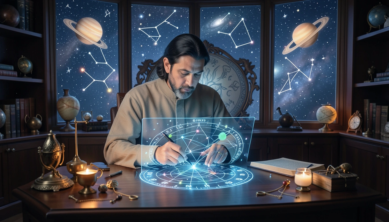 Astrologer correcting a holographic birth chart