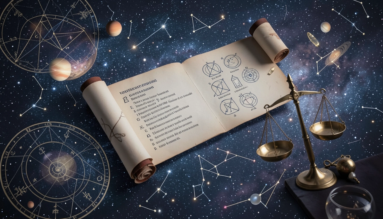Starry scroll with zodiac checklist for DMCA notice