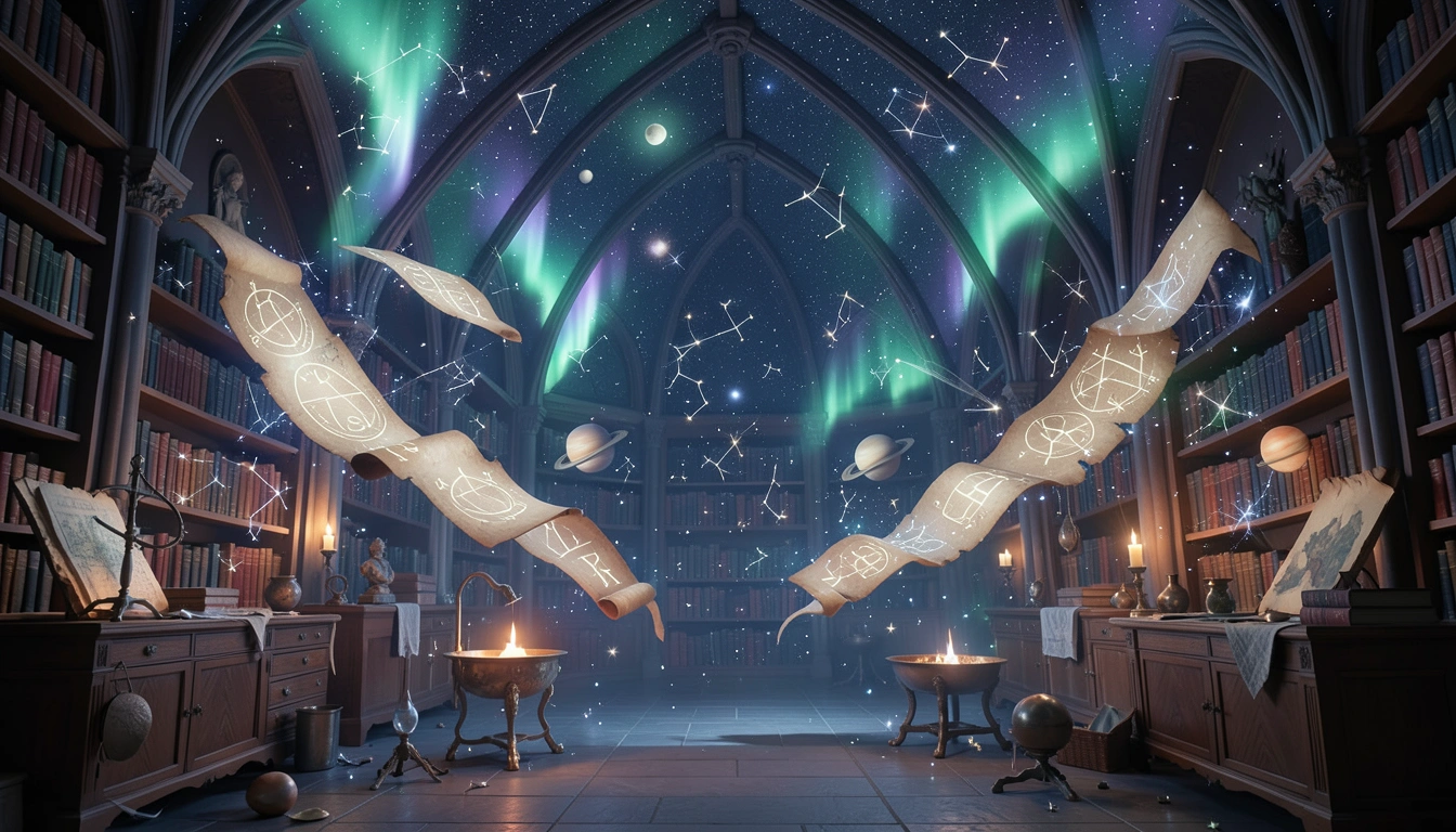 Celestial scrolls representing non-refundable digital astrology products