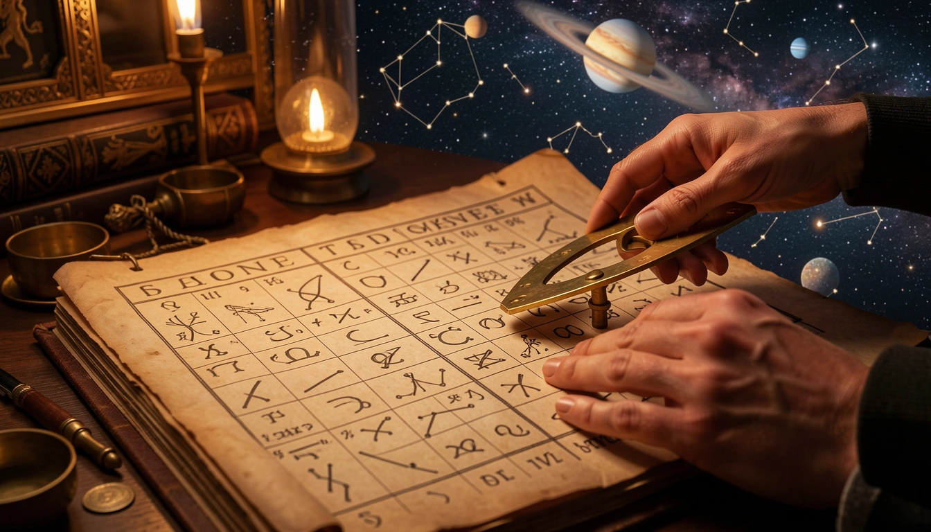Birth chart calculation with ephemeris and sextant