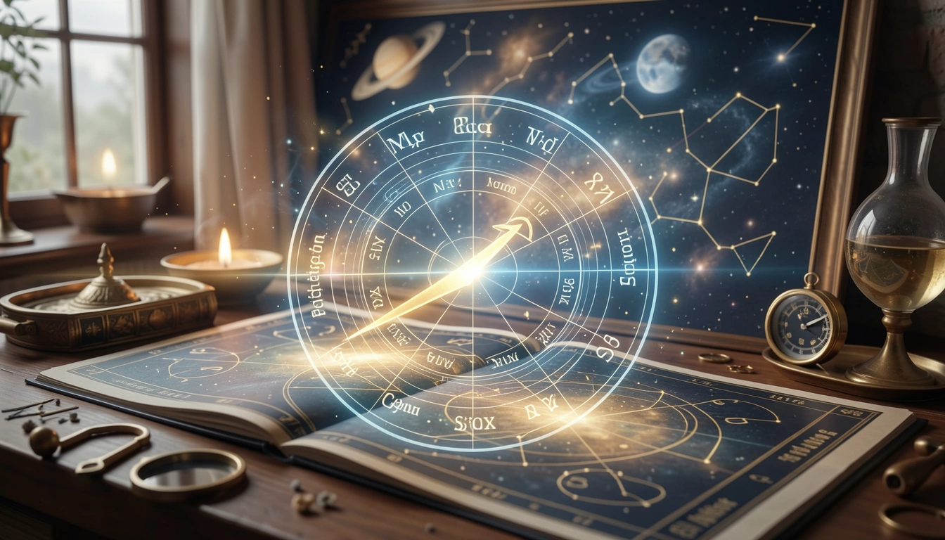 Birth chart with transparent profection wheel overlay highlighting an activated house