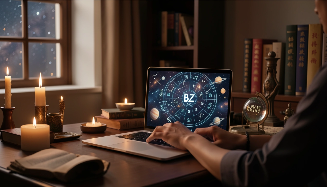 Person using a laptop to generate a BaZi chart online