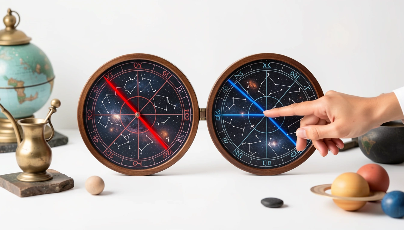 Two natal charts side by side showing birth time differences.