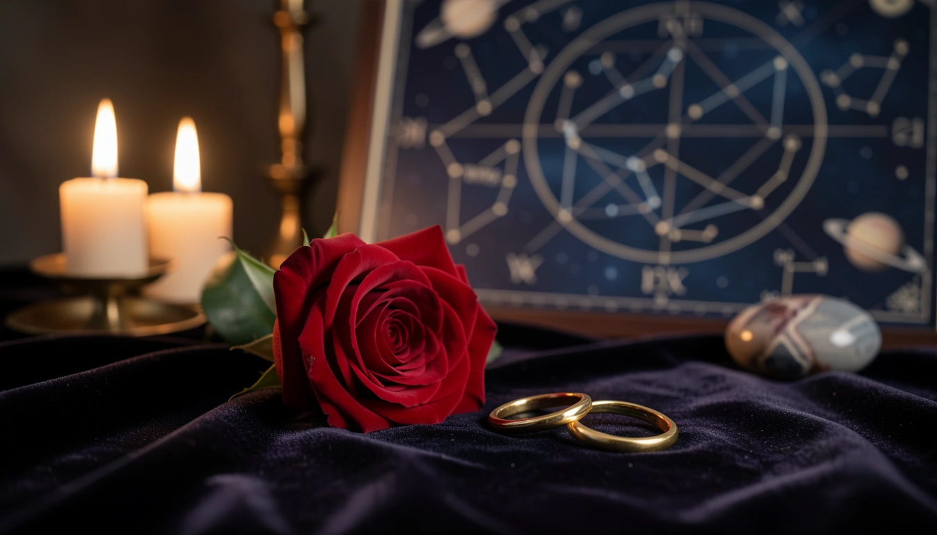 Rose and rings symbolizing love and attraction in composite chart