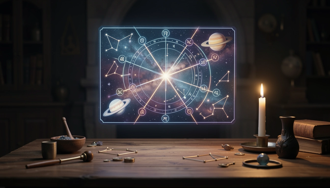 Illuminated composite chart with planetary symbols