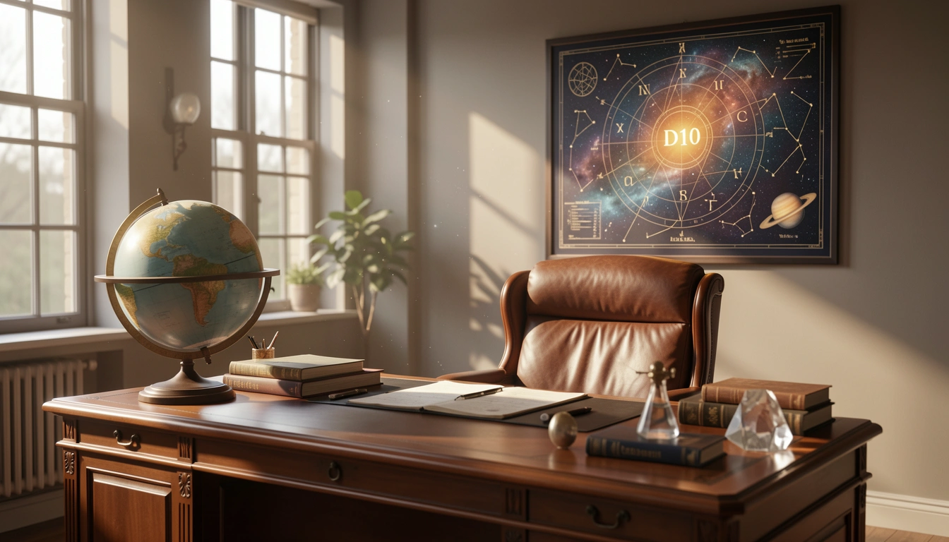 Office with D10 chart on wall highlighting 10th house