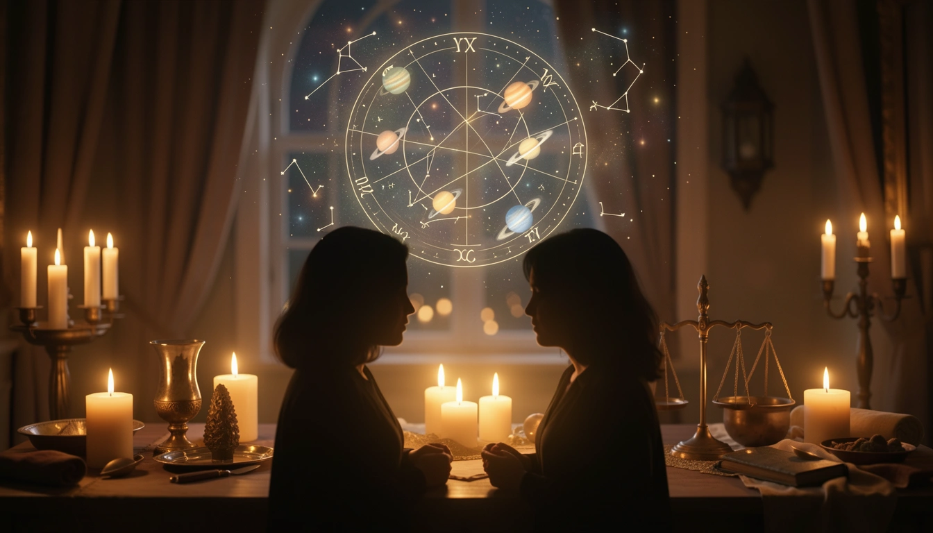 Two silhouettes with glowing Davison chart overlay