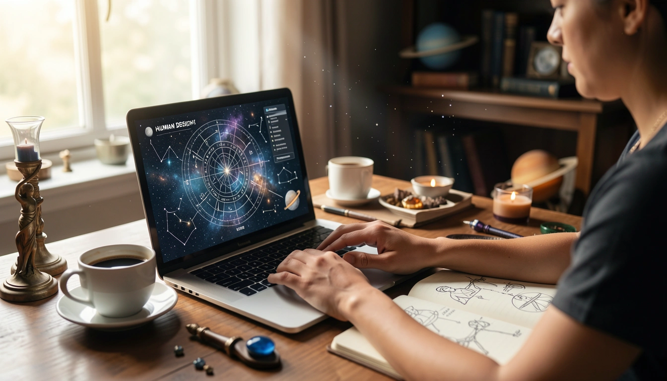Person generating a Human Design chart on a laptop