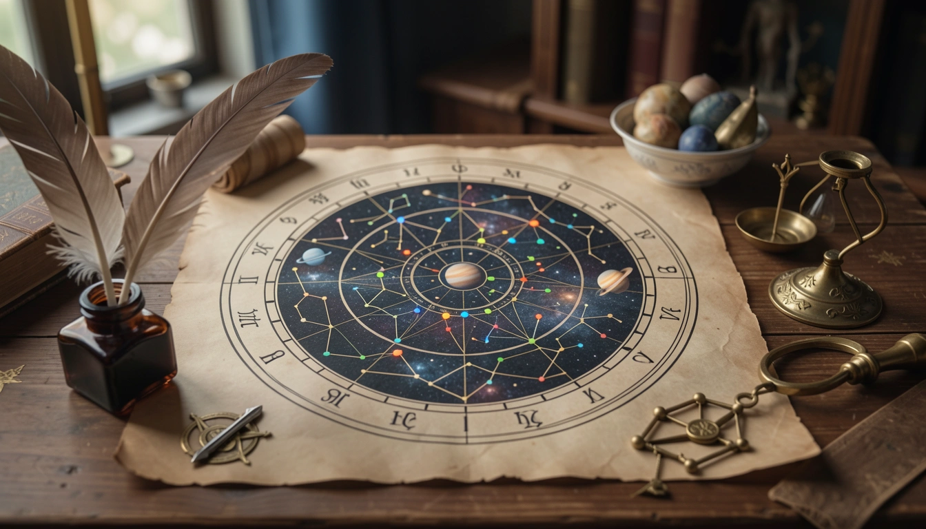 Natal wheel with synastry house overlays highlighted