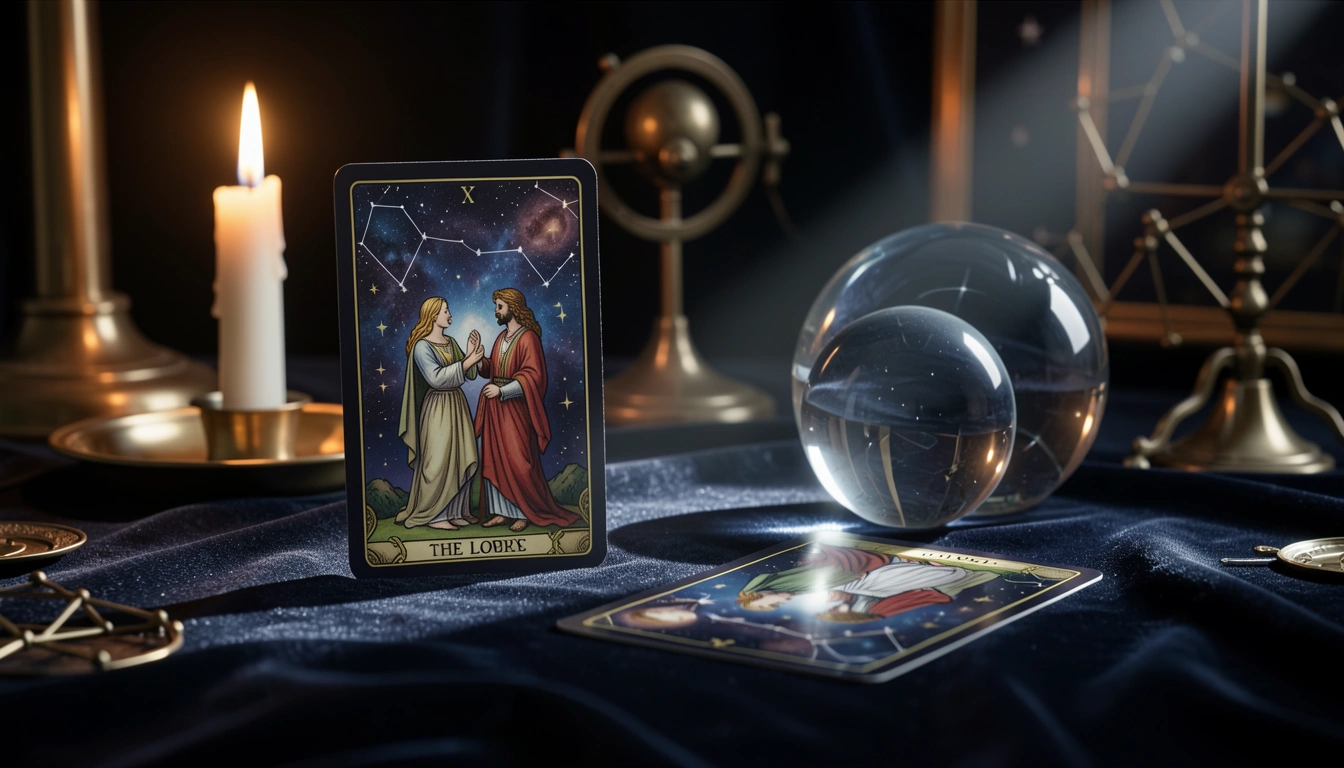 Upright and reversed Lovers tarot cards on velvet