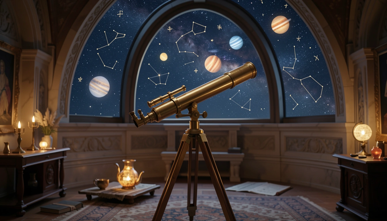 Night sky seen through an observatory telescope, representing the view of planetary transits