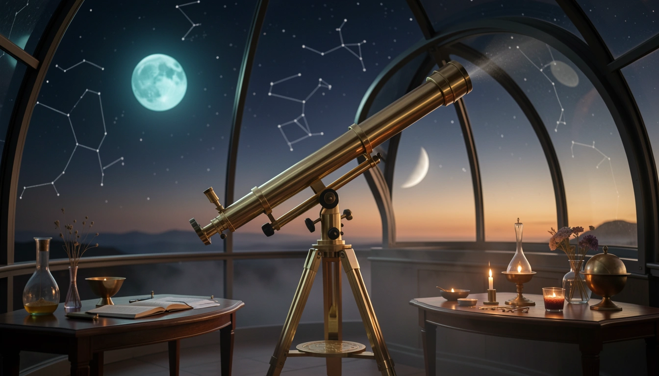 Observatory telescope aimed at the planet Uranus in a starry night sky