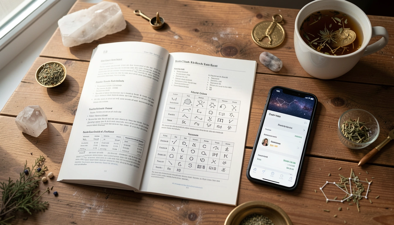 Order summary details displayed on a smartphone next to a printed astrology report.
