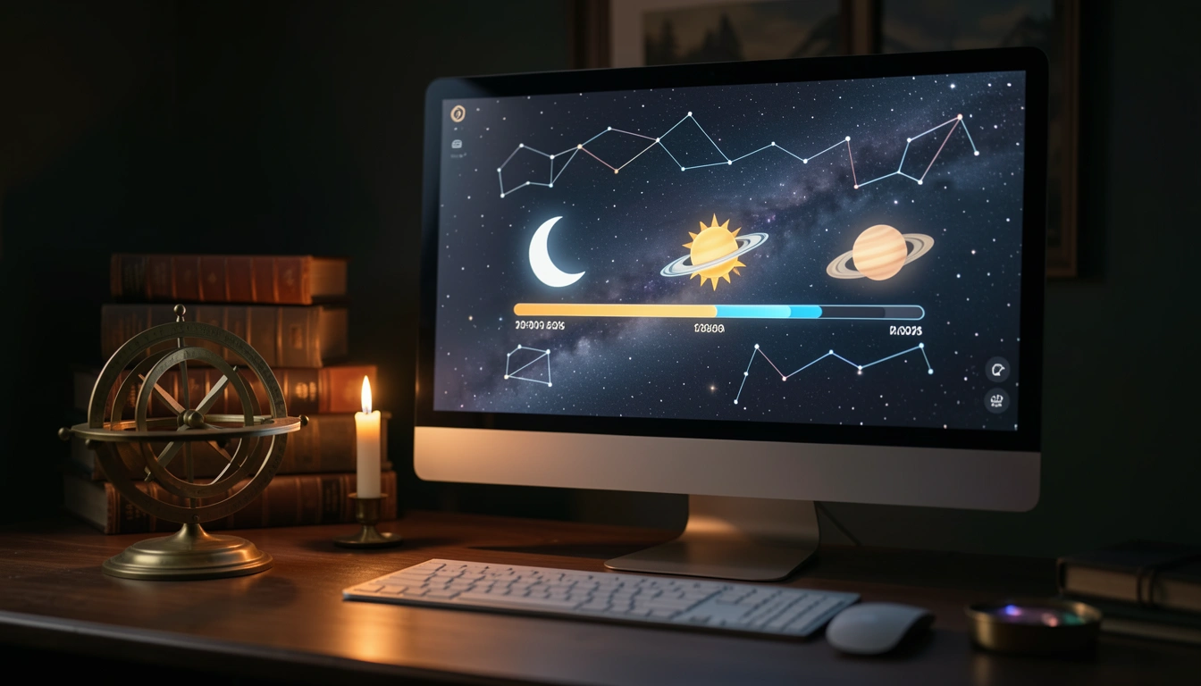 Real-time order monitoring dashboard with astrological icons on screen