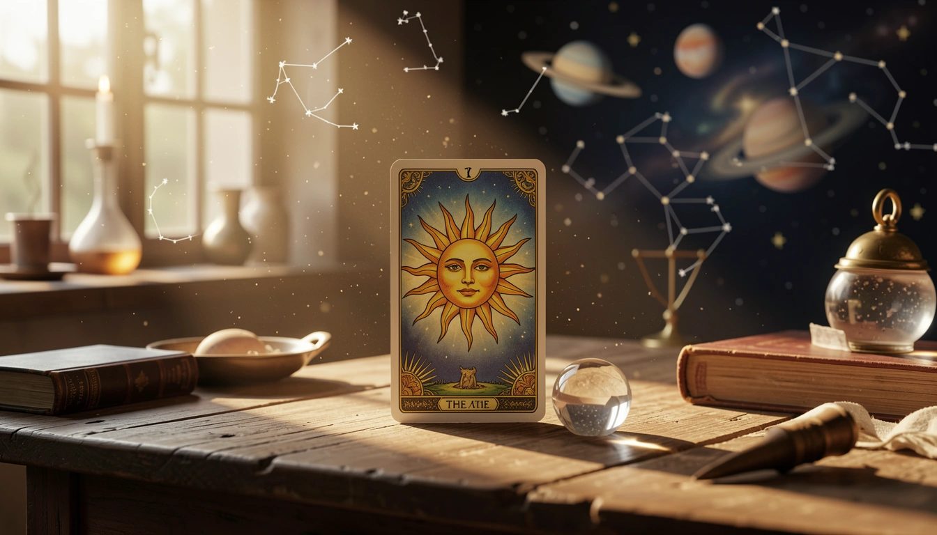 A single tarot card illuminated by sunlight for a yes or no tarot reading clarity