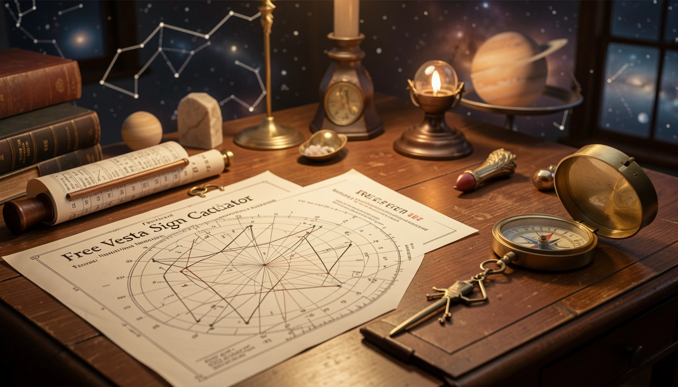 Find your Vesta sign free. See how this asteroid reveals devotion, sacred focus, inner flame and commitment to purpose in your birth chart. Find your Vesta sign free. See how this asteroid reveals devotion, sacred focus, inner flame and commitment to purpose in your birth chart.